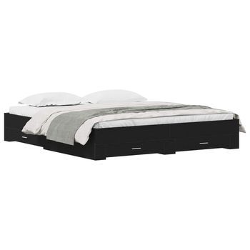 Cama Matrimonial | Cama Para Adulto | Estructura De Cama Con Cajón Roble Negro 180 X 200 Cm