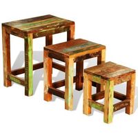 3 piezas juego de mesas apilables vintage madera reciclada