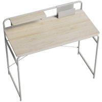 homcom mesa de escritorio moderno con estante y estructura de metal facil montaje 98x48x885 cm roble