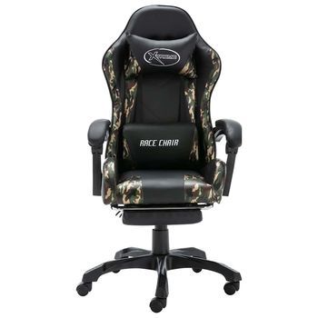 Sillón | Silla Gaming Con Reposapiés Cuero Sintético Negro Y Camuflaje