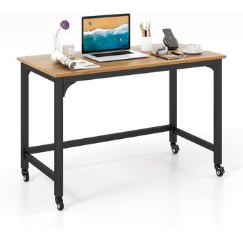 Mesa Escritorio 120 X 60 Cm, Escritorio M贸vil Con Ruedas, Costway 120 X 60 X 76 Cm Natural