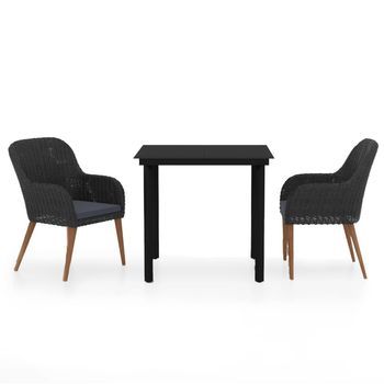 Juego De Comedor De Jardín 3 Uds Con Cojines Negro Cfw462376