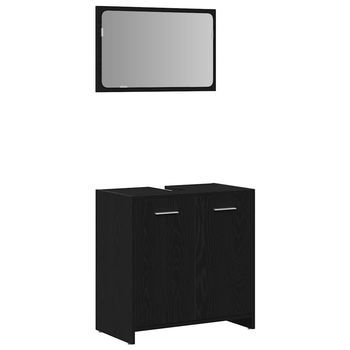 Mueble De Baño Con Espejo De Madera De Ingeniería Roble Negro Vidaxl