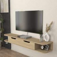 mueble de tv flotante karjali con compartimentos 150x30x19cm - efecto roble encasa