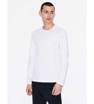 A|X Armani Exchange para hombre. 8NZM77ZJA5Z1100 Camiseta Maglia blanco (S), Casual, Algodón, Manga larga