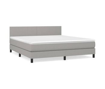 Cama box spring con colchón tela gris claro 160x200 cm diseño plano
