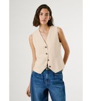 pepe jeans para mujer pl402603 chaleco stella beige xs casual viscosa