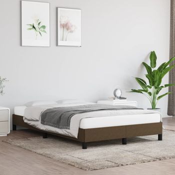 Cama Matrimonial | Cama Para Adultos | Estructura De Cama De Tela Marrón Oscuro 120x200 Cm Cfw135046