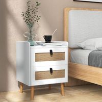 mesita de noche  mesilla de noche moderna con 2 cajones y patas de madera 45x40x57 cm blanca ratan decorado para dormitorio y salon