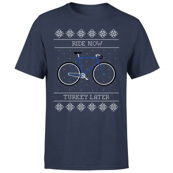 Ride Now, Turkey Later Men's Christmas T-Shirt - Navy - XL - Navy