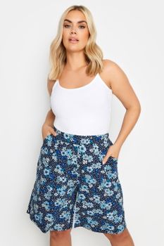 Yours Bermudas Moteadas Azules De Flores, Mujer Curvy Y Tallas Grandes, Yours