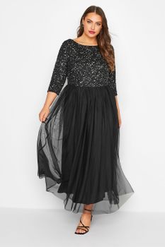 Luxe Vestido Largo Negro Cuerpo Lentejuelas, Mujer Curvy Y Tallas Grandes, Luxe: Ultimate Embellishment