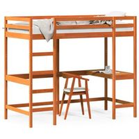 cama alta con escritorio madera maciza pino marron 90x200 cm vidaxl