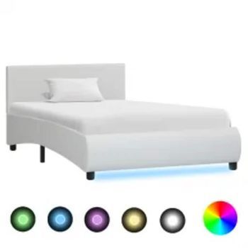 Estructura Cama Con Led Cuero Sintético Blanco 100x200 Cm Vidaxl