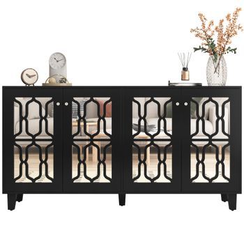 Aparador - Mueble Para Salón Y Comedor - Mdf - Negro (160x40x84cm)