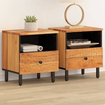 Mesitas De Noche (2 Uds) - Dormitorio - Madera De Acacia Y Hierro - Natural (40x33x46cm)