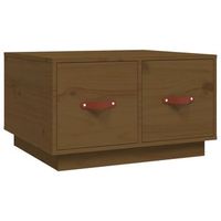 mesa de centro 53x60x35 cm madera maciza de pino y cuero sintetico 100  pu - marron