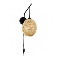 aplique boho con enchufe e27 de bambu y metal negro o20 cm