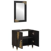 juego de muebles de bano  armario de bano 2 piezas negro madera de mango maciza
