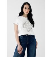 guess para mujer w6yi18k4331 camiseta con logo de pedreria blanco xl casual algodon manga corta