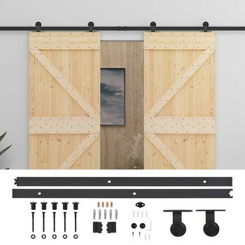 Puerta Corredera 2 Pcs Natural Y Negro Madera De Pino Maciza Vidaxl