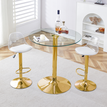 Set De Bar - Mueble De Comedor - Vidrio Y Metal - Oro Y Transparente (89x89cm)