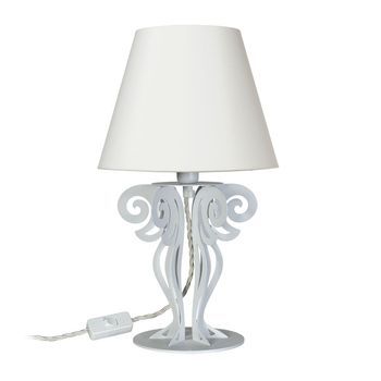 Lámpara De Mesa Circeo Ø24x40 Cm Base De Hierro Blanco Mármol Y Pantalla De Tela Marfil Made In Italy Casquillo E27 (bombilla Excluida)