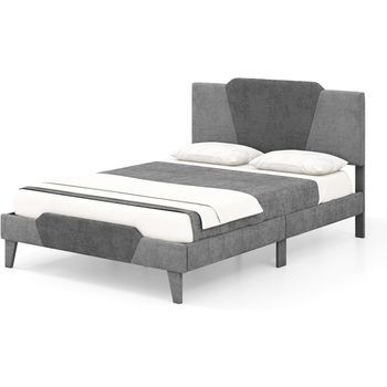 Cama Tapizada 140x200cm, Camas Matrimoniales Terciopelo Con Cabecero Costway 208 X 145 X 105 Cm