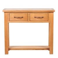 mesa consola  mesa de entrada con 2 cajones madera maciza de roble 83x30x73 cm