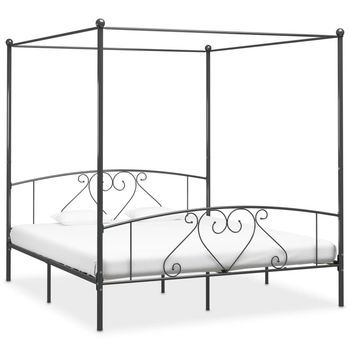 Estructura Cama Con Dosel Sin Colchón Metal Gris 180x200 Cm Vidaxl