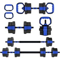 sportnow set de mancuernas musculacion 6-en-1 mancuerna ajustable 20 kg kettlebell barra de musculacion soporte para flexiones azul   aosom espana