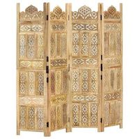 biombo 4 paneles tallado a mano madera maciza mango 160x165 cm vidaxl