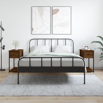 Mesitas De Noche 2 Uds - Mueble Para Dormitorio - Madera Y Hierro - Marrón Roble (30x60x60cm)