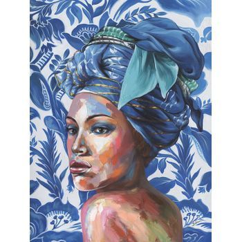 Cuadro, Mujer Turbante Azul  100x70x3 Cm