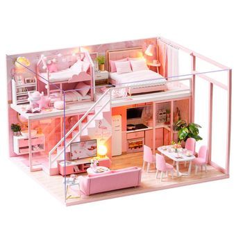 Dúplex Rosa. Maqueta 3d Realista Con Gran Detalle, Cubierta Anti-polvo Y Luces Led. 15,6x24,5x20,5 Cm. Color: Multicolor