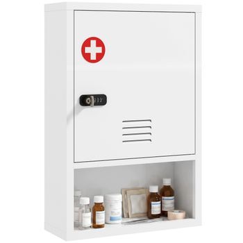 Armario Botiquín De Pared De Acero Con Cerradura De Combinación Y Llave, Homcom, 40 × 15 × 60 Cm – Blanco