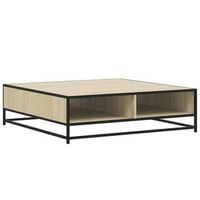 mesa de cafe mesa de centro madera ingenieria y metal roble sonoma 100x100x30cm
