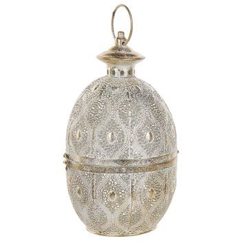 Farol De Metal Dorado 34 Cm Con Portavelas De Cristal Huevo Calado Oriental Amorgos