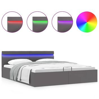Cama Canapé Hidráulica Con Led Cuero Sintético Gris 160x200 Cm Vidaxl