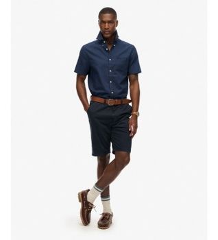 Superdry para hombre. M4011093A Camisa City Lino marino (M), Casual, Algodón, Manga corta