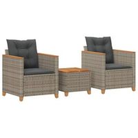 mesita y sillas con cojines 3 uds  conjunto de mesa y sillas ratan pe madera acacia gris