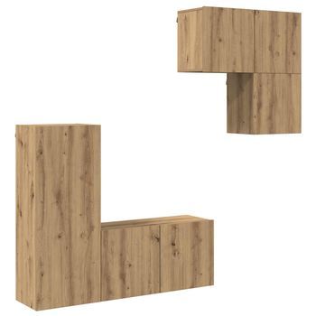 Mueble De Tv 4 Uds | Mueble De Salón | Gabinete De Tv Roble Artesanal Madera De Ingeniería