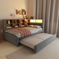 canape-lit multifonction 90x200 cm avec led prises et rangements rembourre en flanelle gris fonce