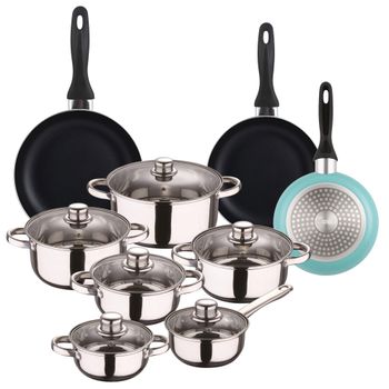 Batería de cocina de acero inox y sartenes bronce ø16,20,24 cm