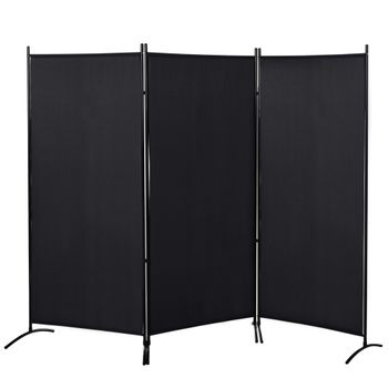 HOMCOM Biombo Separador de Ambientes de 3 Paneles 253x50x182 cm Divisor de Habitación Plegable con 6 Pies de Metal Negro