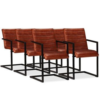 Sillas De Comedor 6 Unidades Cuero Auténtico Marrón Vidaxl