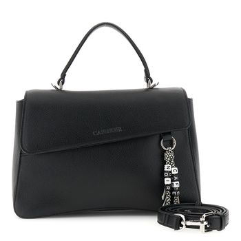 bolso de mano con solapa efecto piel granulada y charm con logo colorido black