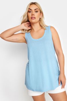 Yours Top Sin Mangas Azul Con Lino, Mujer Curvy Y Tallas Grandes, Yours