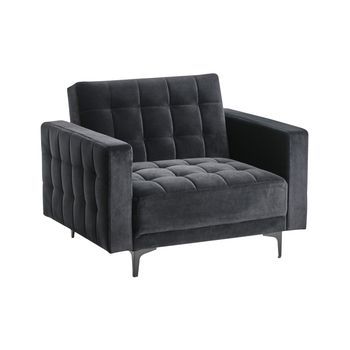 Sillón De Terciopelo Negro Reclinable Acolchado Patas Negras Aberdeen - Negro