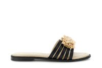 sandalias de tiras de piel con accesorio de rafia black